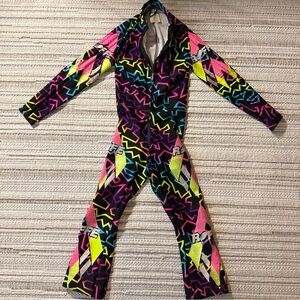 1980s Vintage Roffe Ski Suit One Piece Snowsuit Snow bib Mens M retro NEON 1989